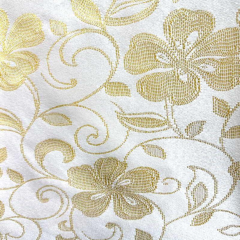 Precioso diseño floral con elegantes detalles dorados Tejido jacquard de poliéster blanco